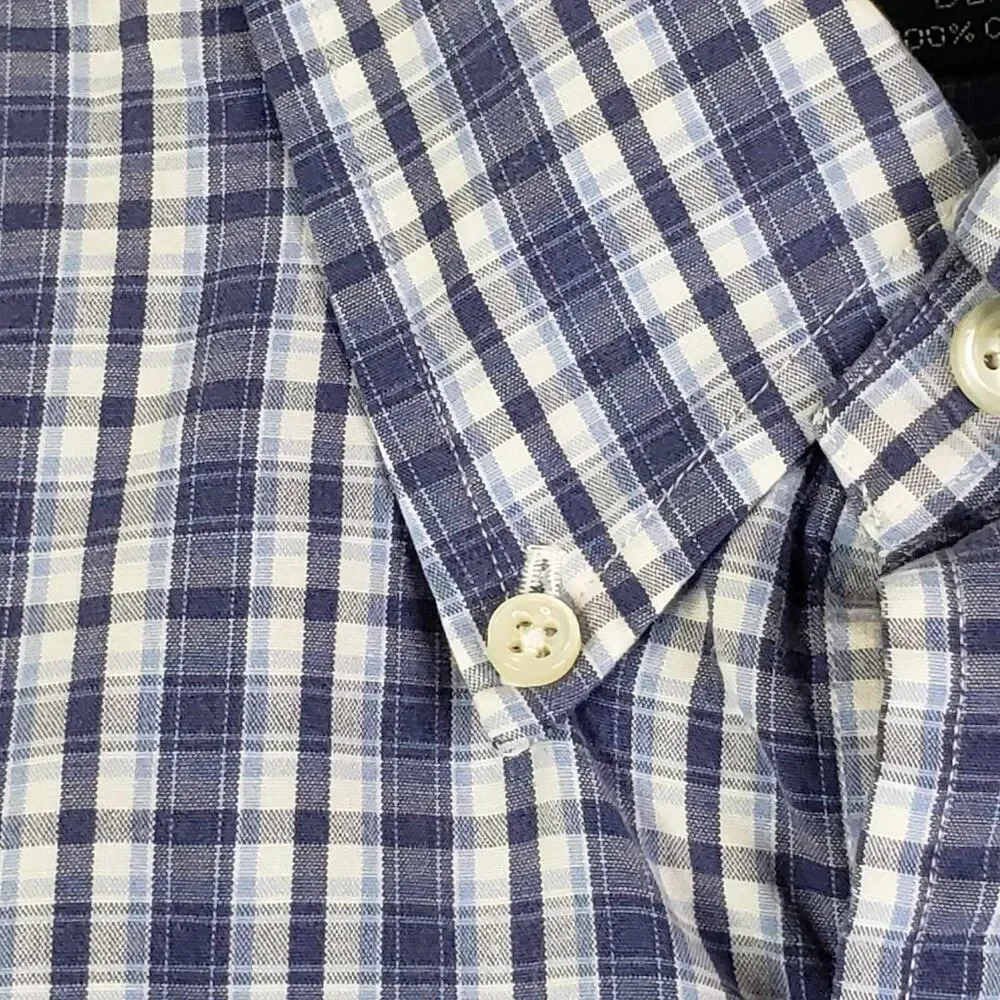 Polo Ralph Lauren Shirt Oxford Button Down SS Mens Size Medium Plaid Blake Blue